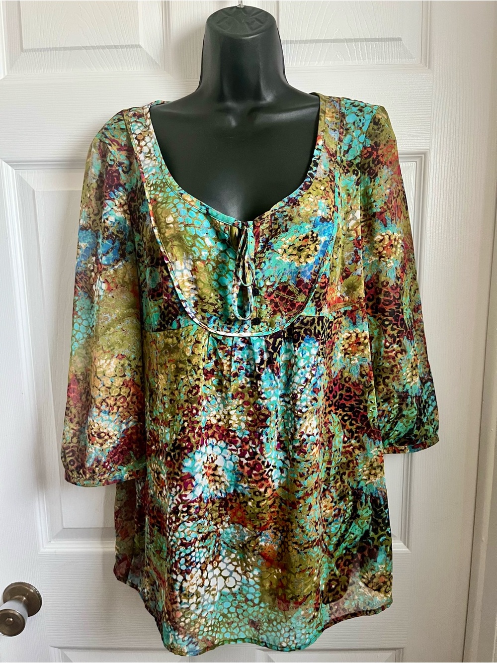 Esprit Vintage Blouse Style Abstract Print Tunic Large Multicolor Top Tunic Boho
